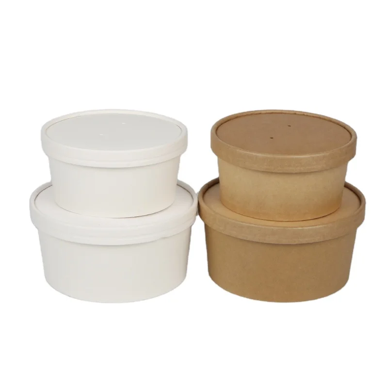 biodegradable custom printed logo kraft white paper salad bowl  with paper cover lidPopular