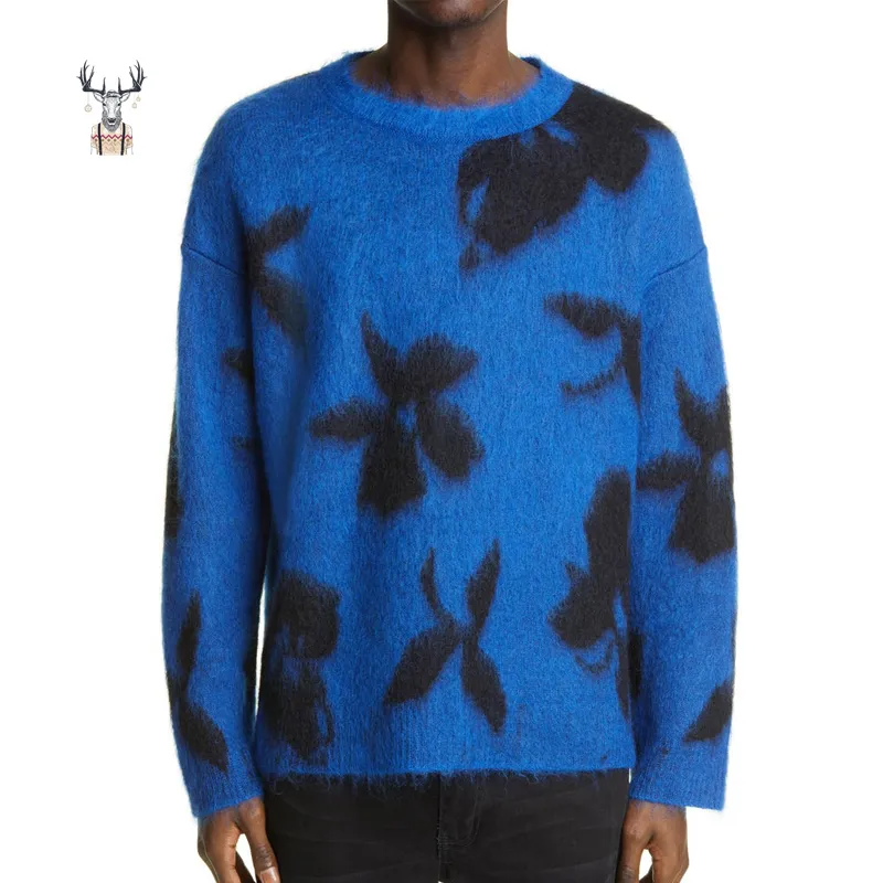 Winter Fleece Unisex Pullover Hombre Plus Size Merino Wool Jacquard Knitted Man Custom Logo Sweater