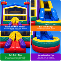 Château gonflable Ceyu avec tours d'angle, piscine à balles, toboggan et murs en filet pour location de fête d'anniversaire pour enfants