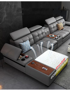 Canapé en cuir en forme de L avec USB, ensemble de canapé d'angle sectionnel, canapé 7 places avec chargeur, canapé-lit de salon, haut-parleur de <span class=keywords><strong>musique</strong></span> - Product Image 3