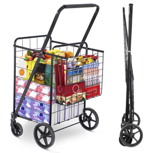 Carrito de Compras Plegable de Metal con Ruedas Giratorias y Cesta Doble - Product Image 1