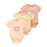 Ensemble de 3 barboteuses d'été respirantes et imprimées pour bébé, avec cintre, manches courtes, nouveau-né 0-3 mois, unisexe, vente en gros