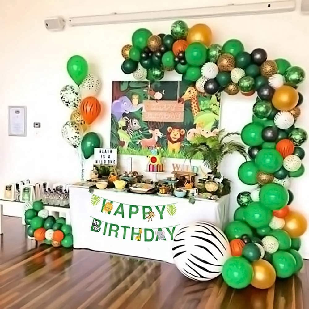 Jungle Décorations Anniversaire Garcon Enfant-Bannière Joyeux Anniversaire avec Feuilles de Jungle Décorations Anniversaire Garcon Enfant-Bannière Joyeux Anniversaire avec Feuilles de