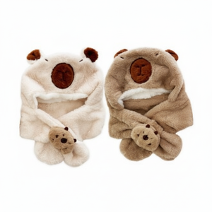 Piccolo cappello invernale capibara e scaldacollo Set di berretti in pelliccia al vapore e passamontagna coperte indossabili per il freddo - Product Image 1