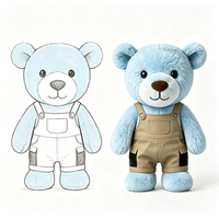 Adorable Ours en Peluche Bleu avec Salopette Cargo Kaki – Mignonne Poupée Ours Rembourrée, Compagnon Doux en Peluche, Jouet Animal en Peluche