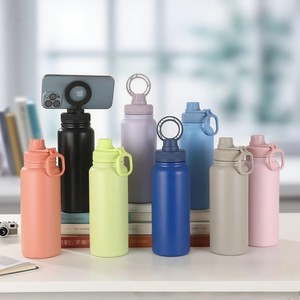 Botella de Agua Aislada de Acero Inoxidable Moderna de 1 Litro con Tapa Magnética y Soporte para Teléfono Móvil, Popular para Viajes - Product Image 4
