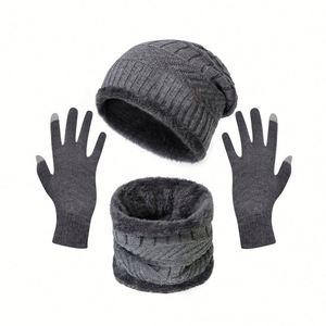 Winter Knit <b>Beanie</b> Hat Neck Warmer Scarf and Touch Gloves Set 3Pcs <b>Fleece</b> Lined Cap for Men Women Promotion Gift Keep Warm - Product Image 4