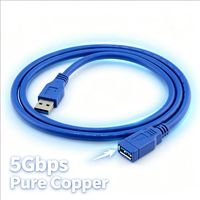 Kabel Ekstensi USB 3.0 AM ke AF Industri Kustom, Berlapis Kepang, Tembaga Murni, 5Gbps, Kabel Data PVC untuk Laptop, Printer, Hard Drive