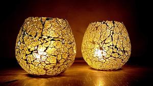 Juego de 2 Portavelas de Hierro Hechos a Mano con Mosaico de Vidrio Turquesa Craquelado, Decoración para el Hogar con Componentes Metálicos - Product Image 4