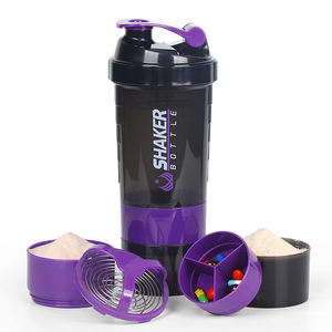 Botol Minum <span class=keywords><strong>Protein</strong></span> Powder Gym Fitness Klasik 500ml dengan Logo Kustom, Kompartemen Spider, dan Bola Pengaduk Pil - Product Image 1