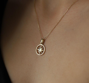 Pendentif circulaire plaqué or 18k nord Star avec cercle, bijou en acier inoxydable, Design minimaliste, élégant - Product Image 4