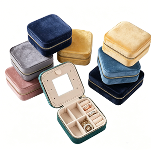 Elegantes estuches de viaje para joyas con cremallera de terciopelo, terciopelo suave de primera calidad, espejo incorporado, para embalaje de regalo de joyería de alta gama. - Product Image 2
