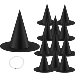 Chapeau de sorcier d'Halloween, 12 pièces, chapeau de sorcière pointu noir avec ligne de pêche pour décoration de fête - Product Image 1