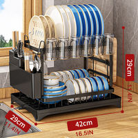 Égouttoir à vaisselle pliant multifonctionnel en métal à double niveau, durable, avec plateau de récupération des gouttes et support pour baguettes, antirouille, pour rangement de cuisine
