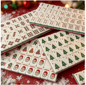 Jeu de tuiles de mahjong sur le thème de Noël, 144 tuiles, impression couleur, jeu en PVC durable pour cadeau de fête - Product Image 3