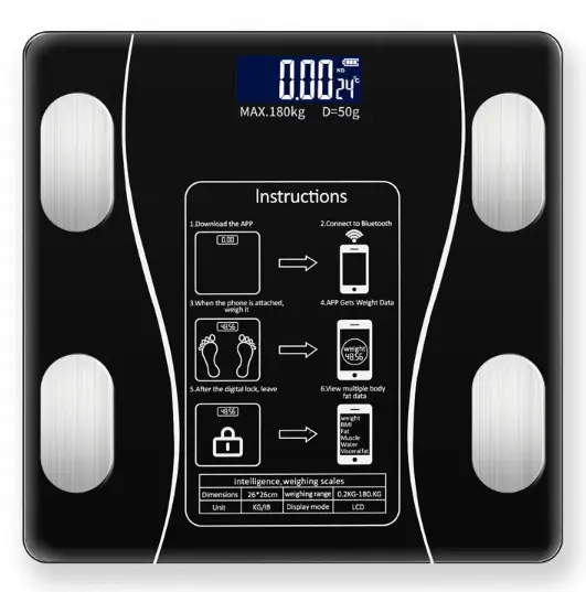 Bathroom Scale With LCD Display Personal Digital Bluetooth Body Fat Scale Electronic Weighing Scales Tempered Glass ABS Plastic