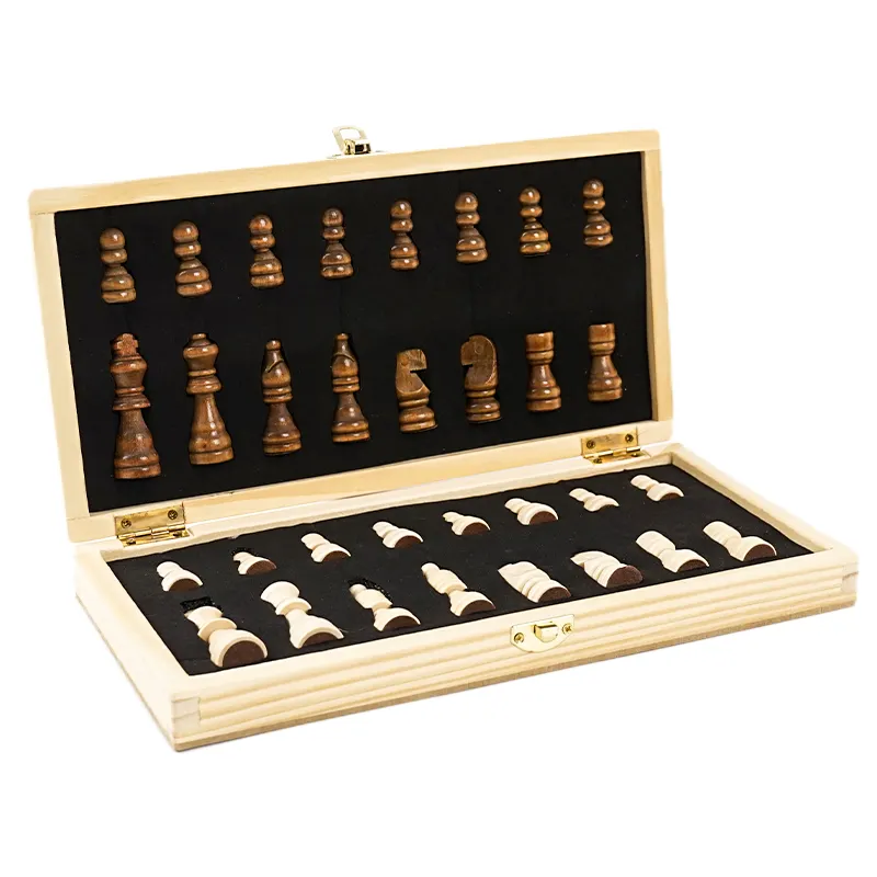 Checkers Folding Set Wooden Chess Pieces Board Game for Competition