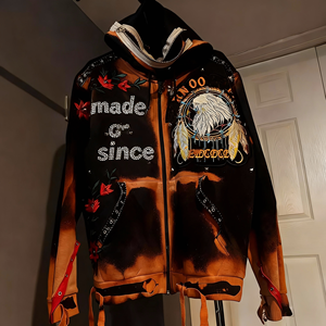 Vestes isolées à capuche pour hommes, style streetwear, personnalisées avec <span class=keywords><strong>strass</strong></span> brodés, effet vieilli, délavées, en tapisserie épaisse, avec fermeture éclair <span class=keywords><strong>et</strong></span> déchirées - Product Image 1