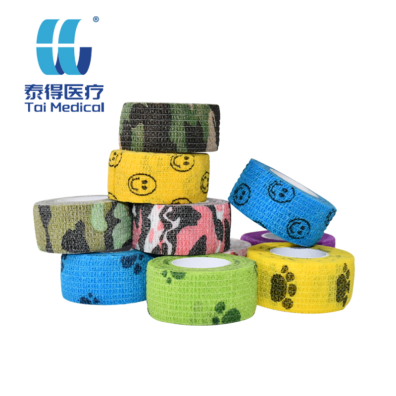 2.5CM*4.5M Wholesale Custom Printed Multi-Color Self-Adhesive Tape Elastic Cohesive Bandage Class I Latex Glue Factory Direct