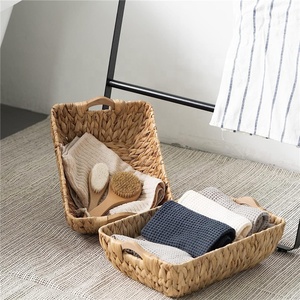 Tay Dệt Kim Nước Tự Nhiên Hyacinth Rơm Wicker Dệt Lưu Trữ Tổ chức Xử Lý Giỏ - Product Image 2