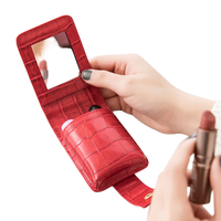 Mode Portable Mini sac de rangement dames pochette de voyage Crocodile Pu sac cosmétique maquillage rouge à lèvres sac avec miroir