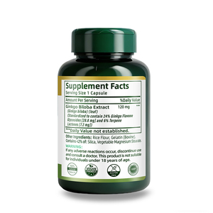 Fabricant de compléments alimentaires à base de Ginkgo Biloba pour la fonction cérébrale et le soutien de la circulation, 100 capsules de Ginkgo Biloba - Product Image 5