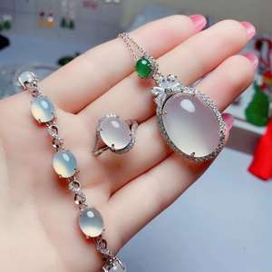 निर्माता थोक 925 चांदी चढ़ाए गए उच्च बर्फ सफेद चाल्सीडोनी पानी के ड्रॉप सेट जेड बांस के हार तीन टुकड़े - Product Image 2