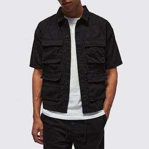 Chemises cargo personnalisées pour hommes Chemise cargo noire à manches courtes d'été - Product Image 2