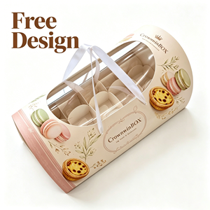 Boîte à tarte élégante et raffinée, personnalisée, multi-compartiments, certifiée FSC, pour macarons, avec ruban, vente en gros - Product Image 2