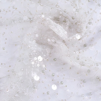 Tissu en maille brodée de sequins et de perles, écologique, 100% polyester, pour robes de mariée et décoration de vêtements