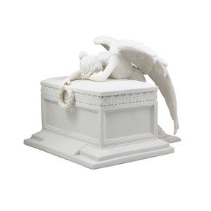 Urna Funeraria in Marmo Bianco con Angelo del Lutto, Scultura Statua per Cremazione e Giardino - Product Image 6