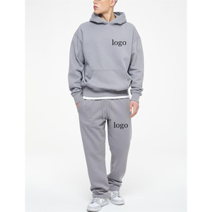Sport Fitted Men Plain 100% Cotton Sweatsuits Fleece Chándal Logotipo personalizado Sudadera con capucha y Joggers Set - Product Image 3