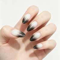 Lot de 12 faux ongles press-on en ABS, longueur moyenne, forme amande, dégradé, faits main, pré-dessinés, couvrance totale, pour doigts