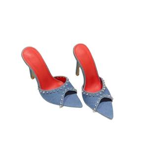 Sandalias de tacón ultra alto con punta fina, estilo sexy, con remaches y bloques de color, tipo peep-toe, sin cordones, para desfile de moda, novedad de verano 2026 - Product Image 3