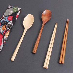 Ensemble <span class=keywords><strong>de</strong></span> couverts <span class=keywords><strong>de</strong></span> voyage en bambou <span class=keywords><strong>de</strong></span> haute qualité, style japonais, 2 pièces, réutilisables, portables, cuillère et baguettes, avec sac - Product Image 5