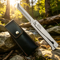Couteau à radis mécanique à gravité tout en acier, portable, avec étui en cuir noir, manche en bois, pour adulte, EDC, haute dureté, OEM