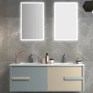 Lavabo moderno de PVC con espejo, tocador de baño de lujo montado en la pared