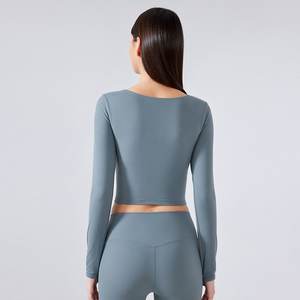 <span class=keywords><strong>Camiseta</strong></span> deportiva de manga larga S2032 para mujer europea americana, <span class=keywords><strong>Camiseta</strong></span> ajustada de moda para correr al aire libre, Top de Yoga, nuevo estilo, acolchado transpirable - Product Image 6