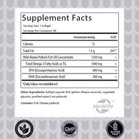 Complément d'huile de poisson oméga-3 triple concentration, 1250 mg, acides gras EPA et DHA provenant de morue d'Alaska d'origine unique