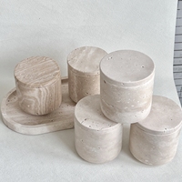 Stonekocc Wabi-sabi Rangement en marbre naturel travertin beige pour réservoir Bocaux à bougies écologiques avec couvercle