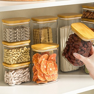 Nouveaux best-sellers : Contenants de stockage en verre hermétiques pour la cuisine, bocaux rectangulaires en verre transparent avec couvercles en bambou - Product Image 5