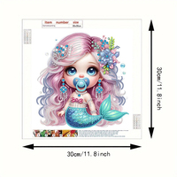 Kit de Peinture Diamant DIY à Broderie Partielle, Motif Mignonne Bébé Sirène, 30x30CM, Kit d'Art à Broderie de Cristaux, Décoration Maison, Cadeau pour Enfants