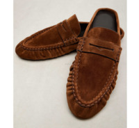 Mocassins en daim marron pour hommes, neufs avec étiquettes, en cuir véritable, unisexe, chaussures habillées Derby, mocassins Penny, pantoufles