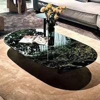 Table basse ovale minimaliste en marbre italien pur, légère et luxueuse, pour salon moderne et élégant.