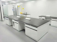 Banc de laboratoire de pharmacie robuste, plan de travail en résine phénolique, support à réactifs, design moderne, acier inoxydable, 4 tiroirs, évier intégré