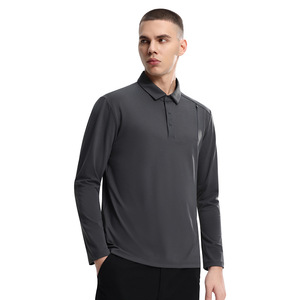 <span class=keywords><strong>Polo</strong></span> a maniche lunghe da uomo, nuova collezione, con colletto alla coreana, tinta unita, per primavera autunno, abbigliamento casual da lavoro - Product Image 5