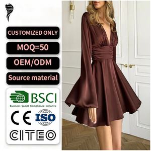 Vestido de Noche Mini de Alta Gama, Estilo Francés, con Mangas Trompeta, Satinado, de Alta Calidad, Nuevo, Casual, OEM, en Oferta - Product Image 1