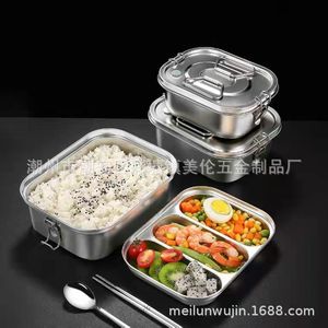 304 Stainless Steel <b>Lunch</b> <b>Box</b> Rectangle Double Layer Leak Proof With Handle And Buckle For Office School Use - Product Image 1