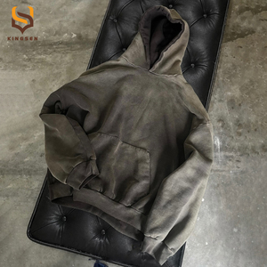 Custom Men's Vintage Streetwear Hoodies Heavyweight 100% Cotton French Terry Sun Faded Distressed Acid Wash Oversized Hoodie - Product Image 1