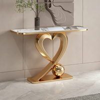 Console murale moderne en pierre frittée de luxe italienne, meuble d'entrée en acier inoxydable à poser contre le mur face à la porte principale